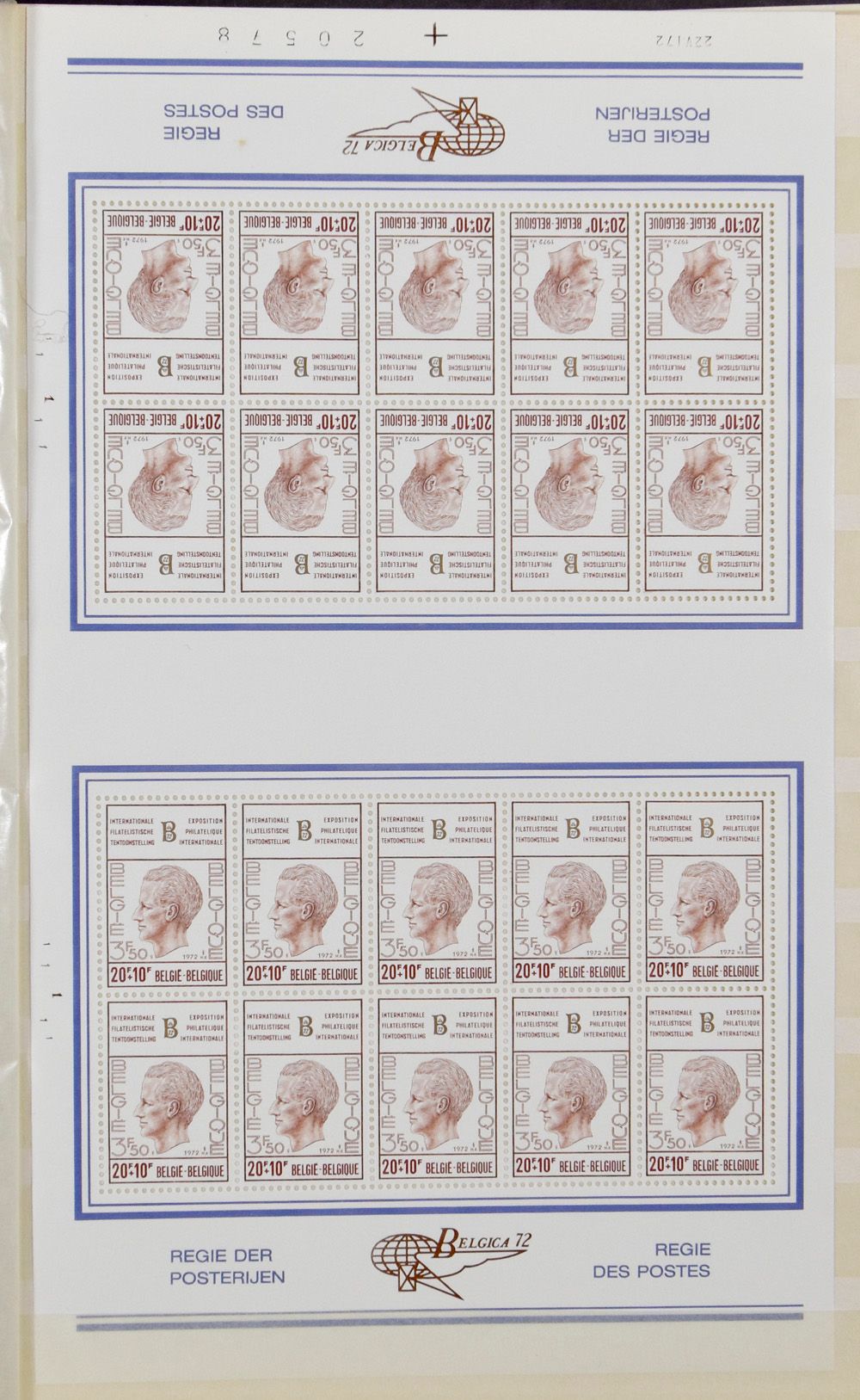 1970/1973, samenstelling in volledige vellen, w.o. Belgica '72 (vellen van 20), in insteekboek, voor plaatfouten ?, zm.