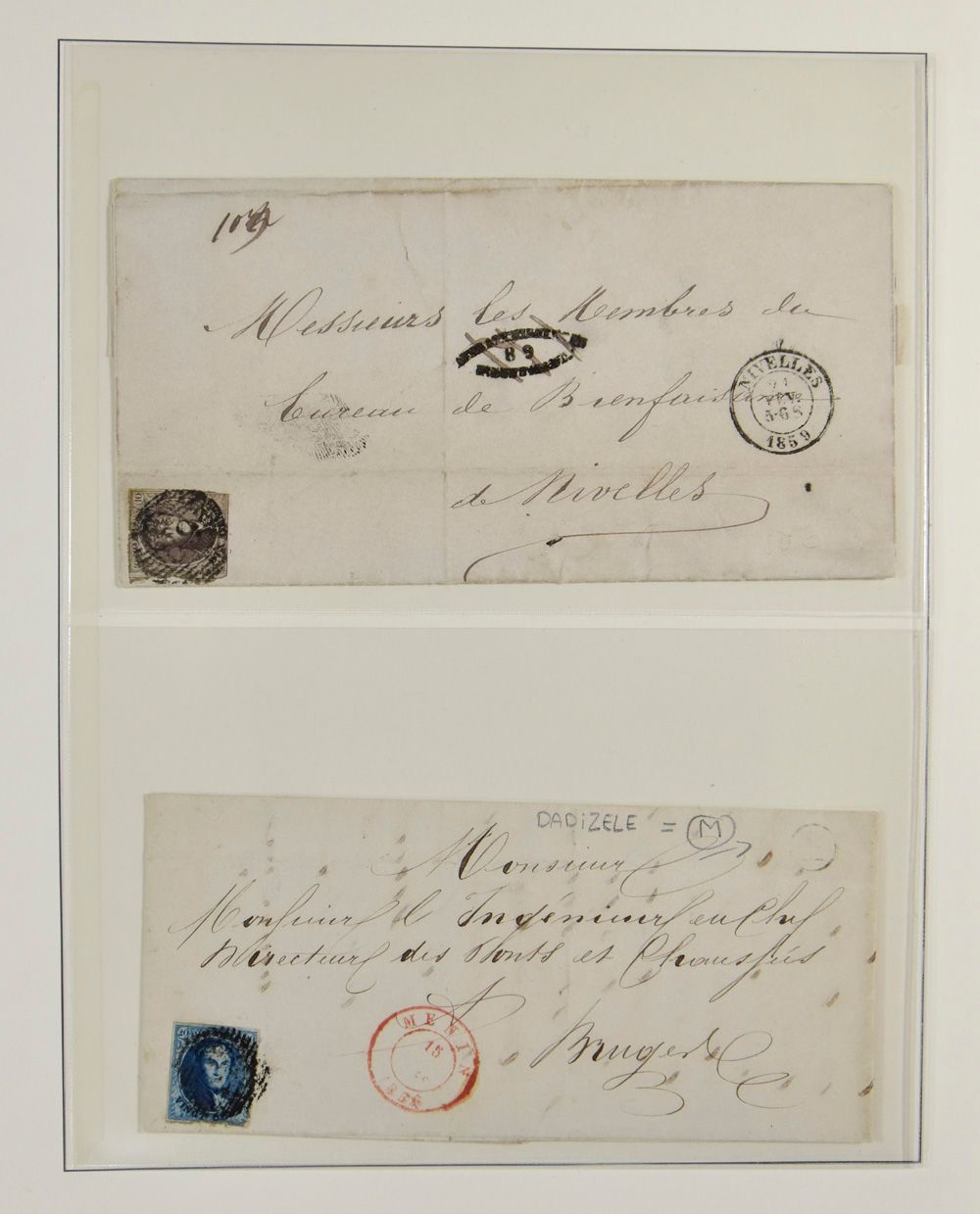 Collection de 36 lettres en médaillon, de diverses communes, comprenant des affranchissements insuffisants, des cachets de boîte postale, des pays étrangers, etc., tb/b/àv.