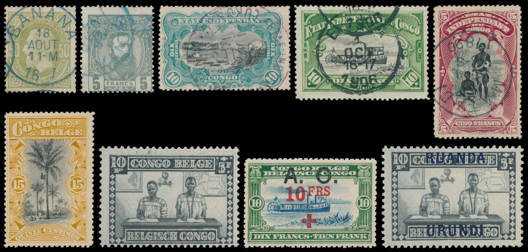1886/1962 Belgian Congo and Ruanda-Urundi collection in stock book, including some good sets and stamps n° 4 and 12 used, a 10c blue Mols with 