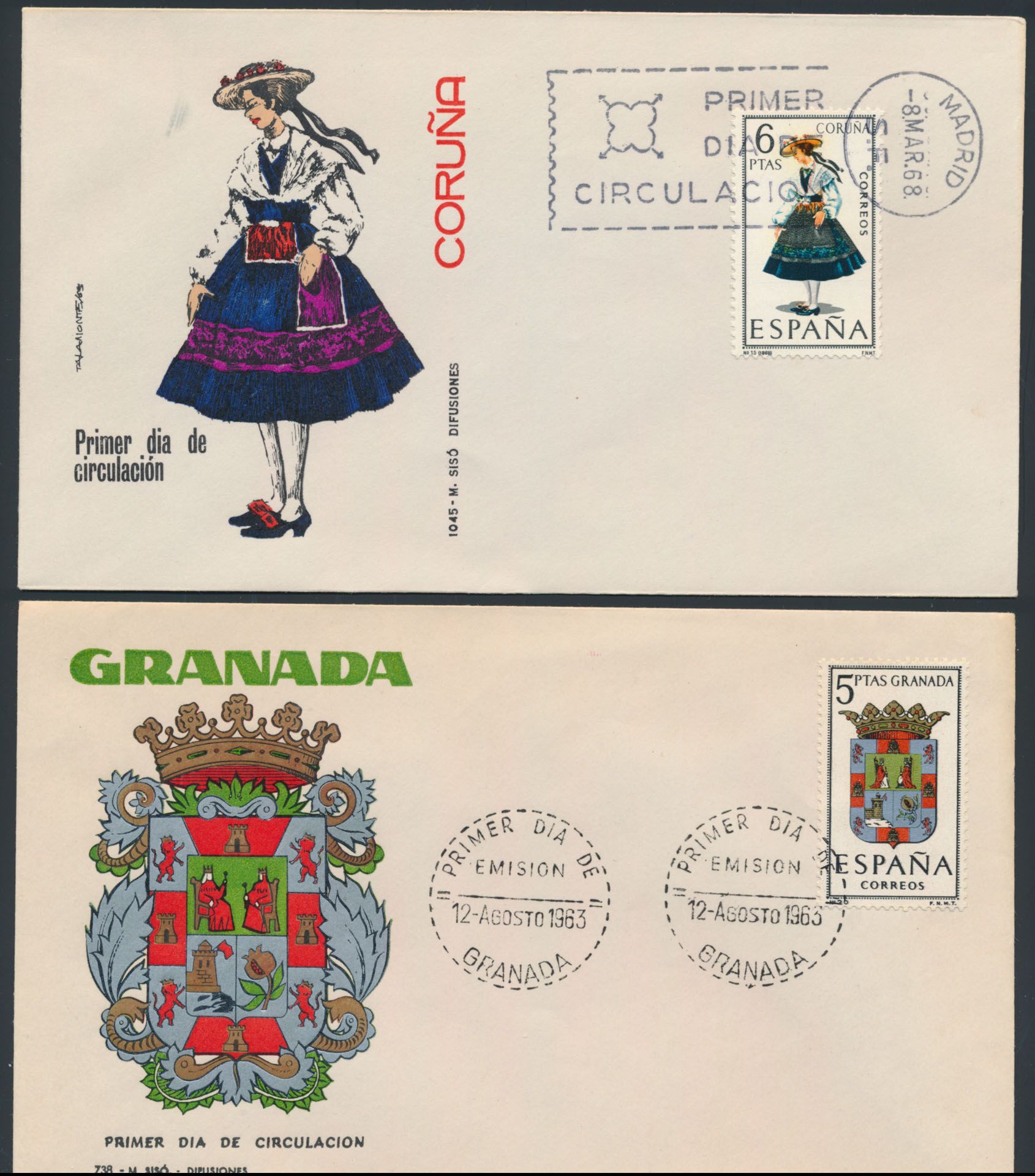 Costumes and coats of arms, 231 FDCs, vf.