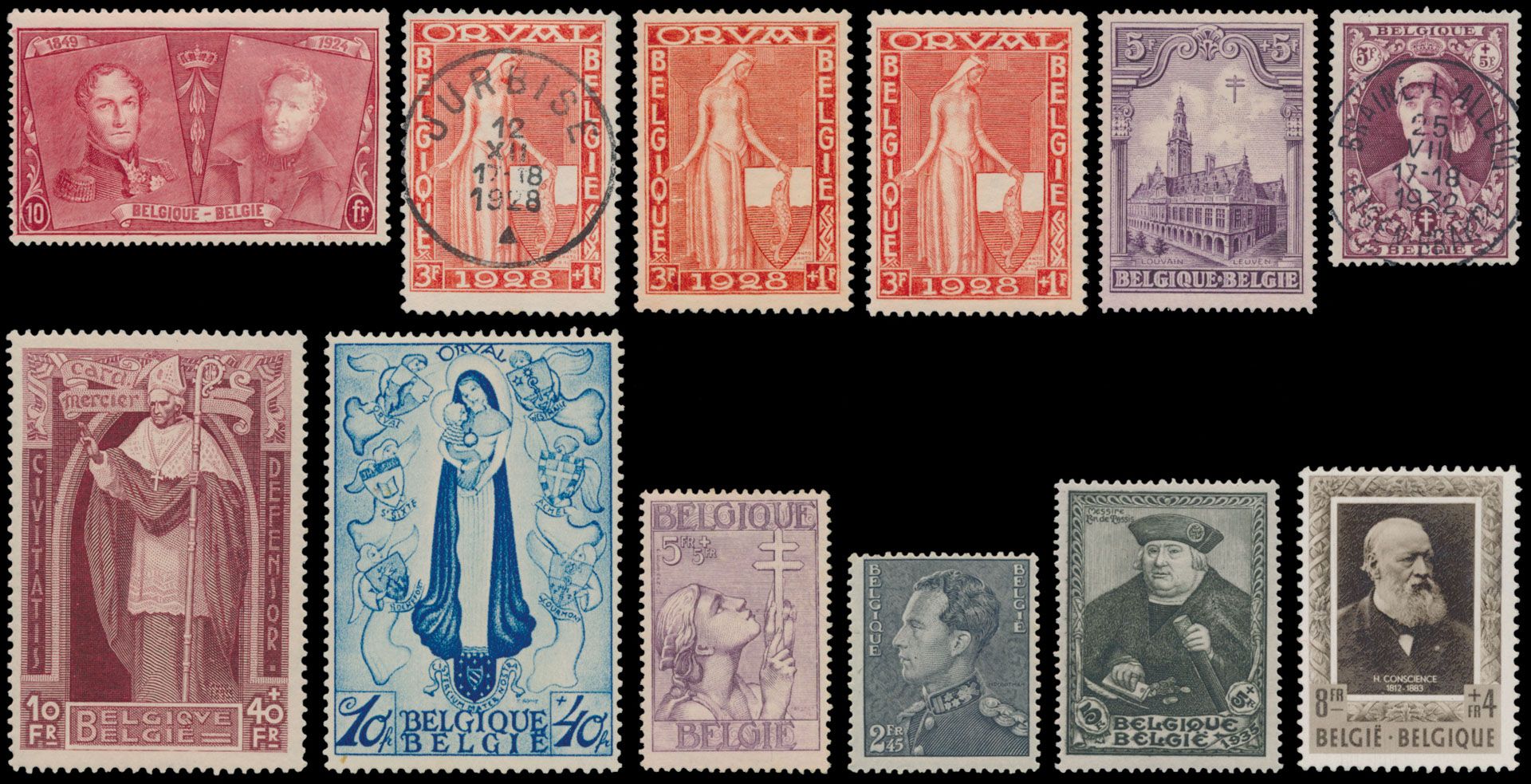 1925/2001, verzameling in 10 Safe-albums, w.o. N° 221/33**, 1° Orval **+*+0, Kathedralen **, 301 **, BF 2 gest., Mercier *, Infanterie *, Grote Orval *, Kruis van Lotharingen *, Ridder *, 410 **, BF 26 **, -10% **, BF 26-V **, 2-luiken **+0, Breendonk I en II **, nominaal, zm/m/ntz.