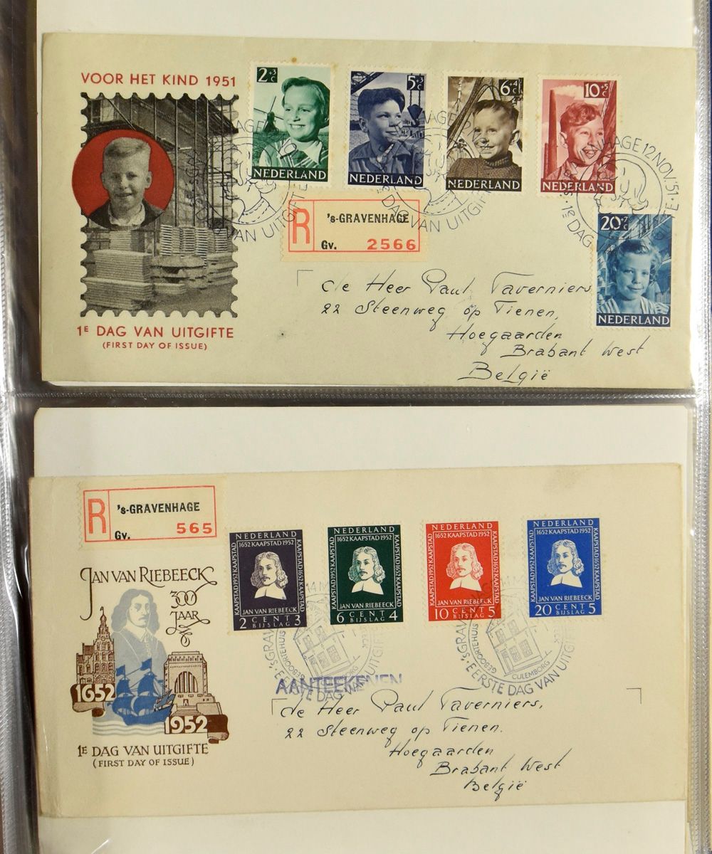 1951/1963 Verzameling FDC's met adres in album met o.a. E 6/51, enkele roestpuntjes, zm/m (NVPH +€2.500)