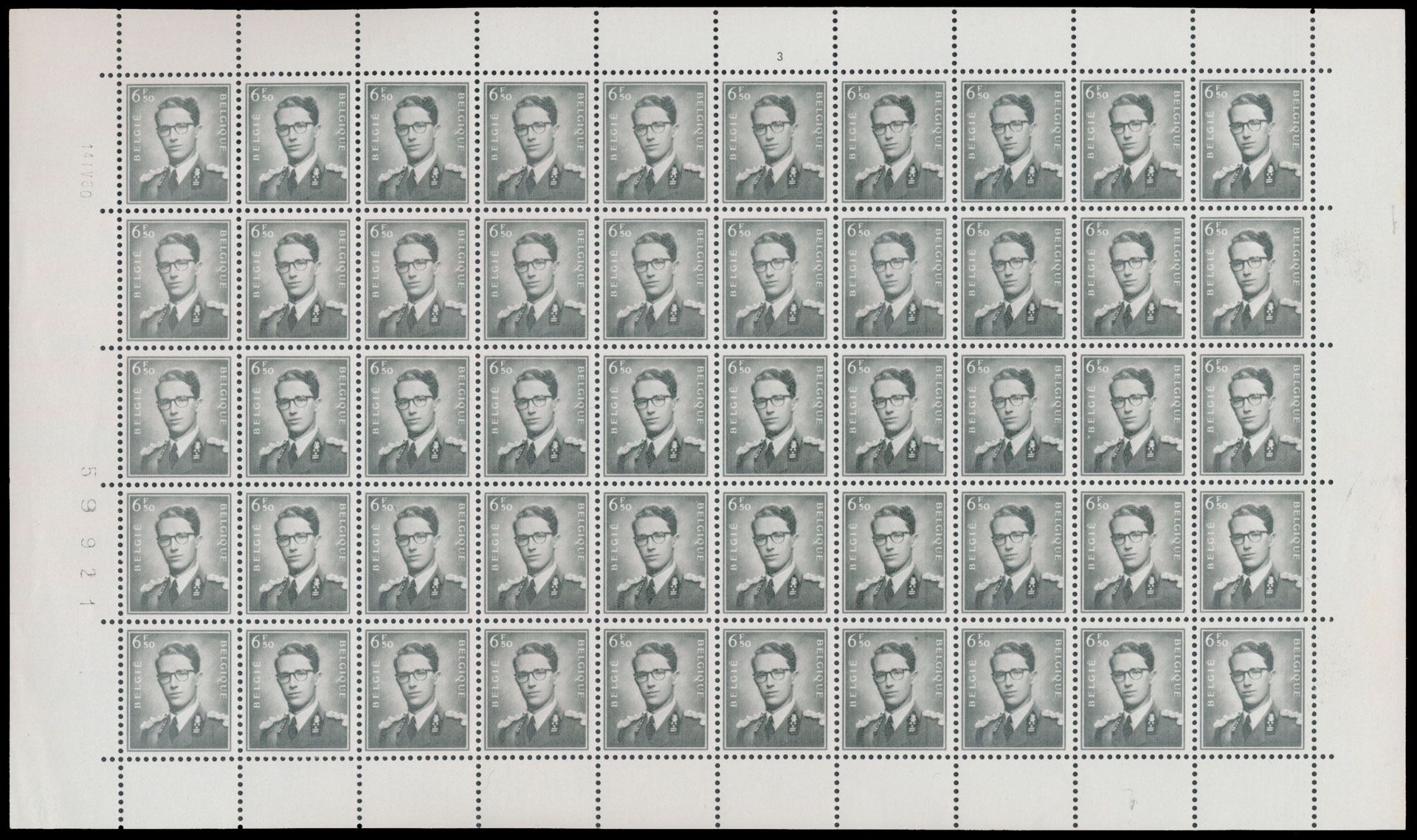 No 1069A '6.50 Fr gris' (feuille complète de 50) plaque no 3, tb (OBP €5,250)