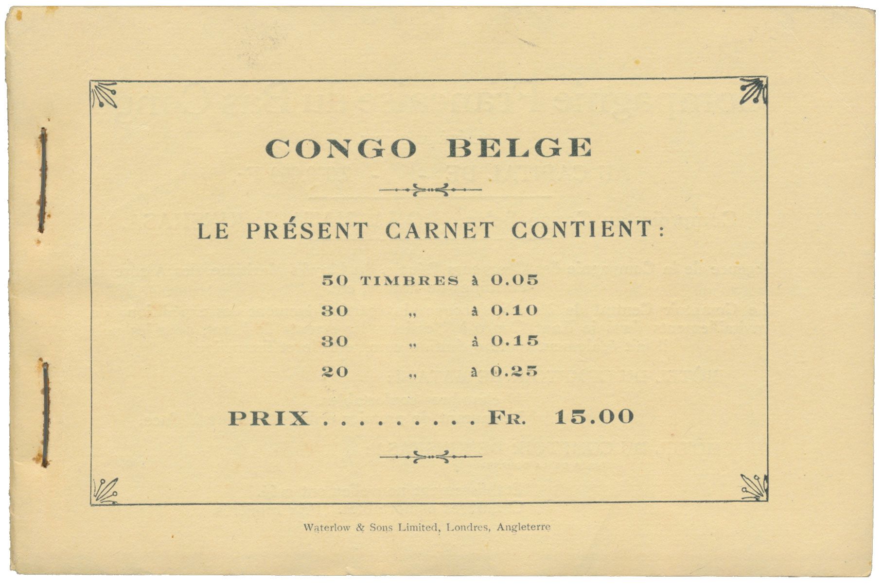 A1c Booklet with cover in yellow with frame, the booklet is complete with 13 panels of 10 stamps and transparent leaflets, with certificate Luc vander Marcken, original staples (never been removed), very rare, vf (OBP €4,000) - see photo cover