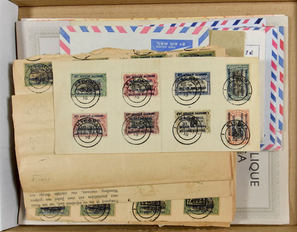 1918/1967, accumulation of covers, FDC and picture postcards of Belgian Congo, Rep. of Congo, Zaire, Ruanda-Urundi, Rwanda, Katanga - including framed TAXES on EAAOB stamps, for specialist, vf/f/to be checked