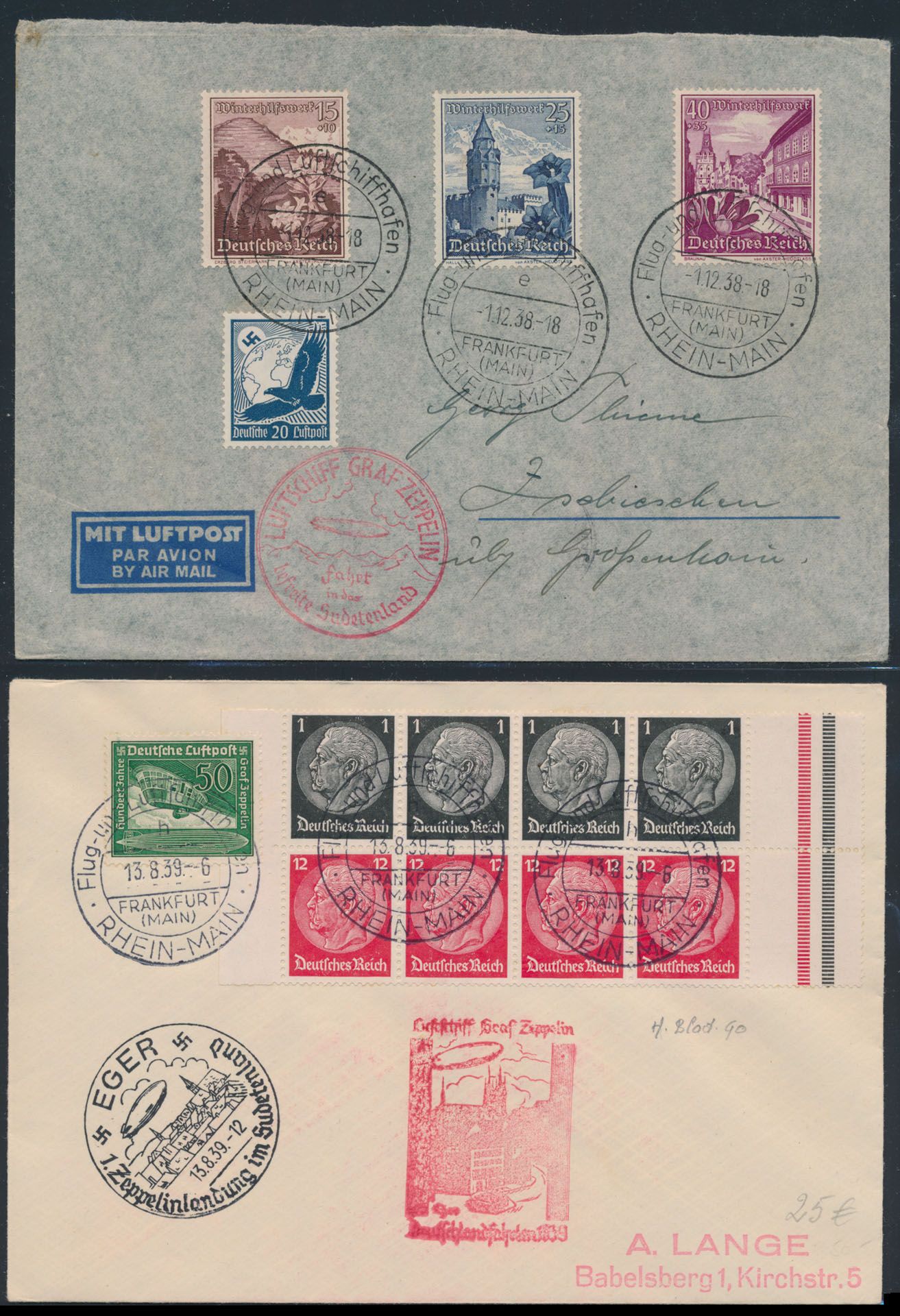 5 Poststücke, darunter Brasilien (2x), Deutschland (2x) und (schöne Karte) Schweiz, einwandfrei