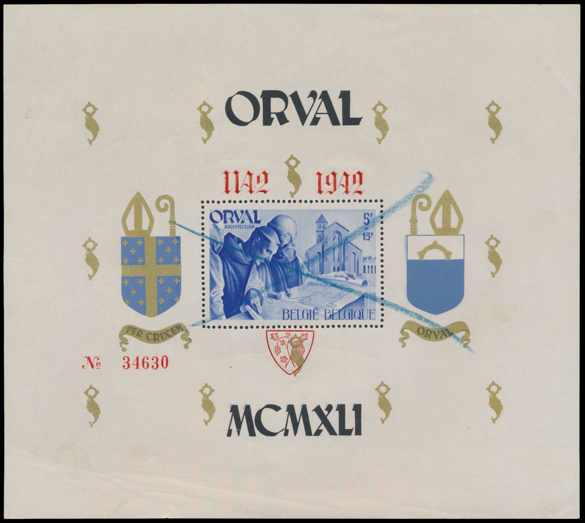 BL 24-Cu, Gothic numerals, perforated, numbered, red colour, with blue cross through image, vf/f (OBP ++€220)