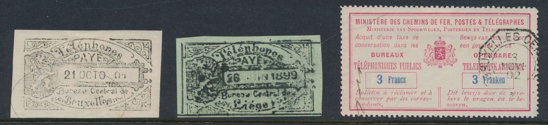 2 telefoonzegels van 1899, 1901 en 1902, voor studie en OBP TE 19 - Stomp 