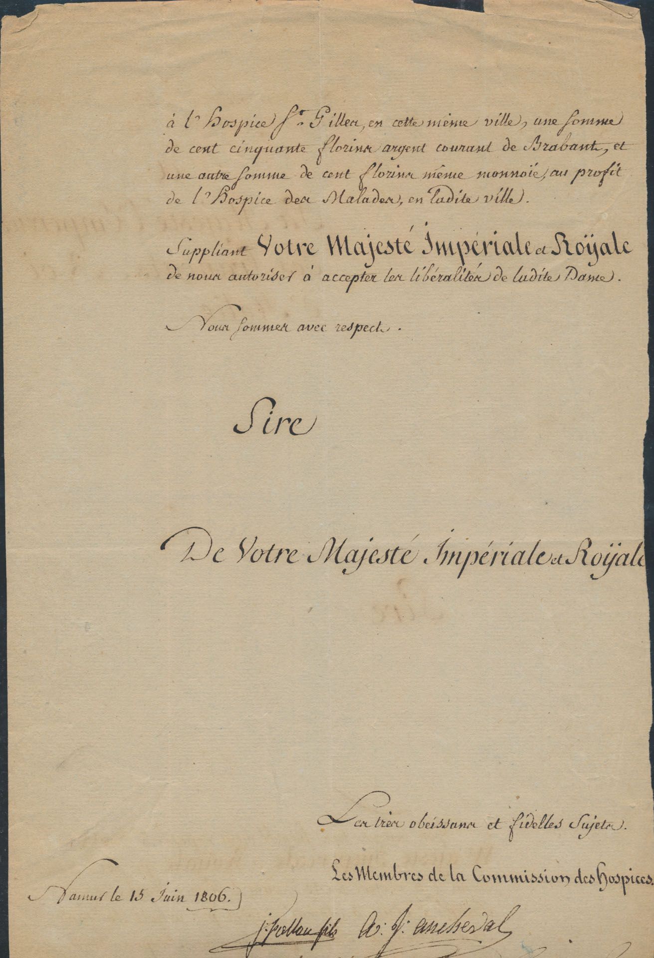 Verzameling oude documenten van Namur, met o.a. enkele brieven/documenten van de bestuur van Namen (La majest l'empereur des Français, Roi d'Italie, etc.), zeker inkijken, m/ntz