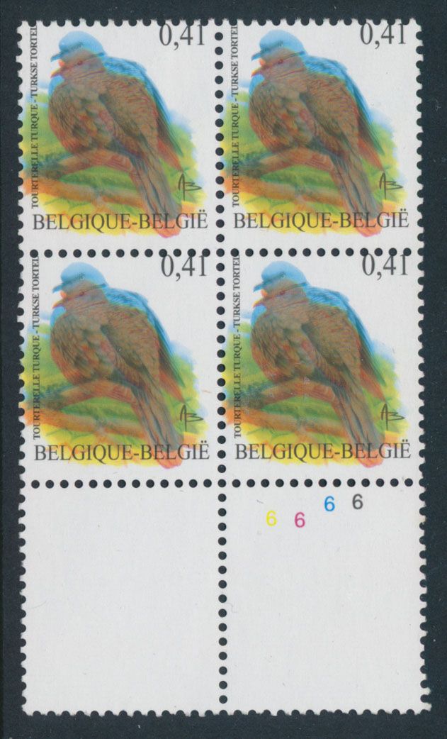N° 3135-Cu '€ 0,41 Turkse Tortel' (Blok van 4) plaatnr. 6, met sterk verschoven kleuren, zm.