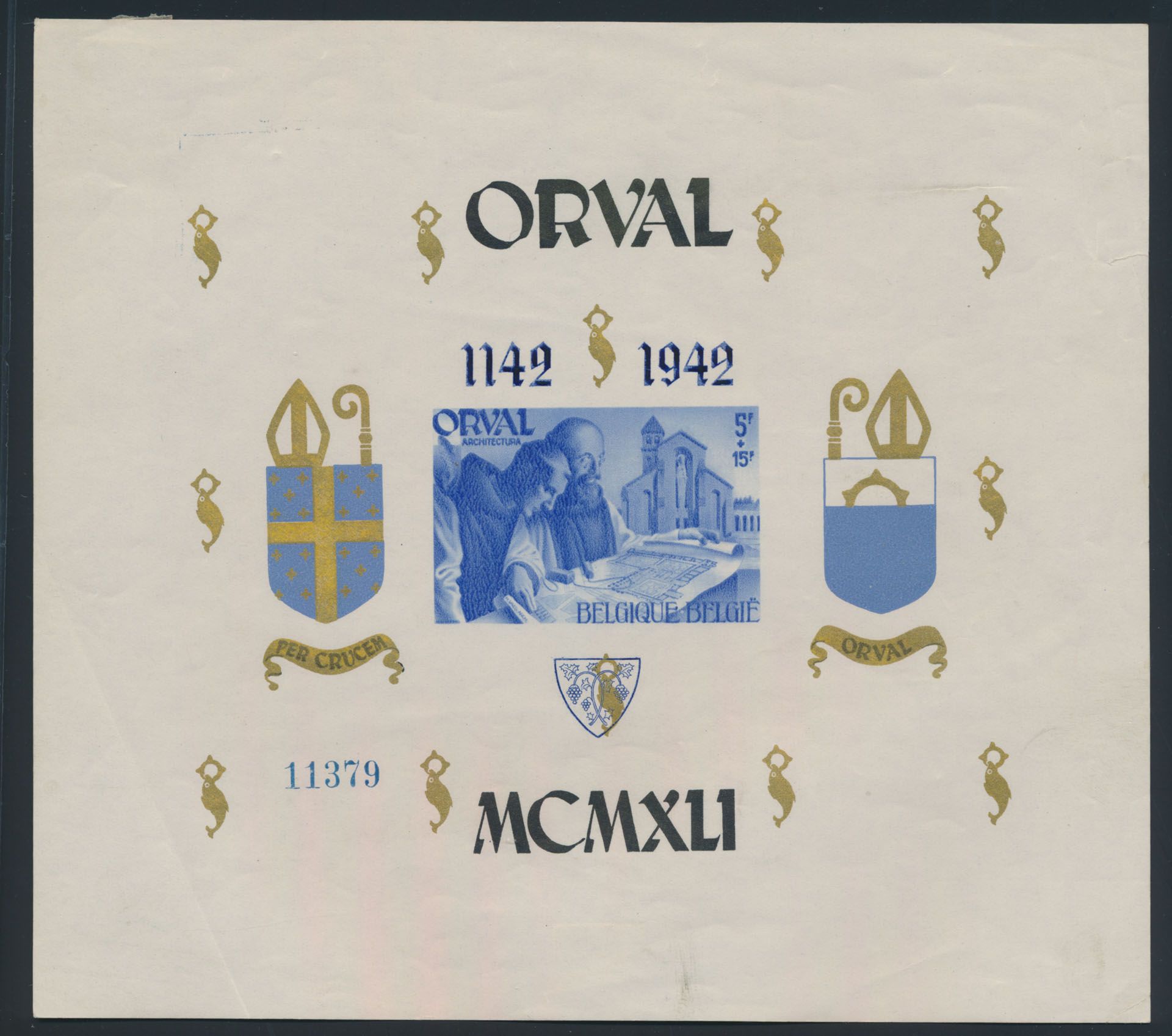 BL 23-Cu, English numerals, imperforate, numbered, blue overprint, '№' is missing and printing is reduced, with crease and tear, ntz (OBP ++€140)