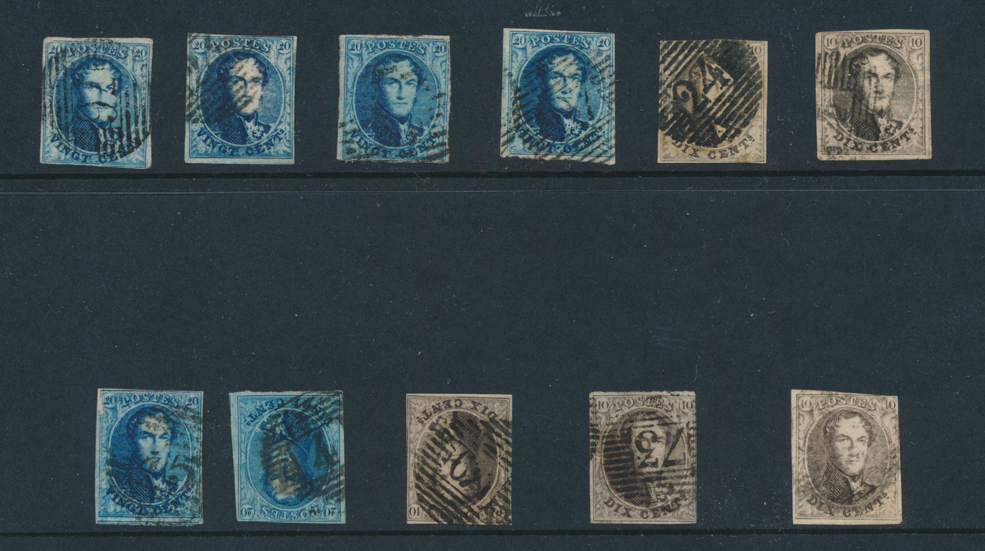 Nos 6 (2x), 7 (4x) & 10/11 (5x) Qualités diverses, mais avec quelques exemplaires margés, pour le placage, tb/m
