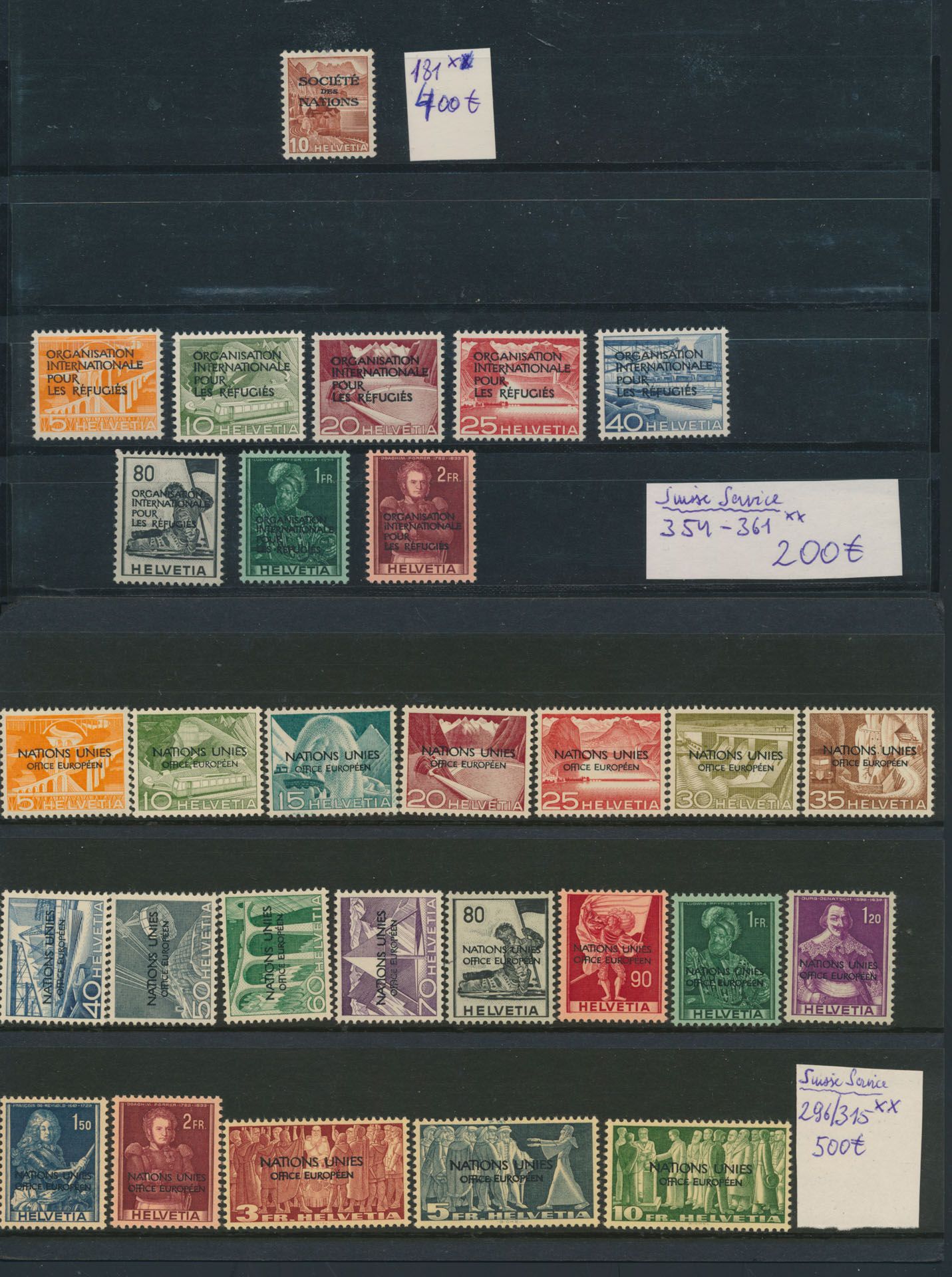 1942/1975 Collection on cards with Yv. 181 *, other stamps are mint including nos 296/315, 338/53, zm (Yv. approx. €2,200)
