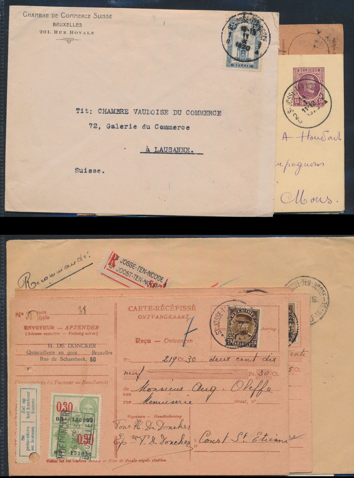 1920/1967 Samenstelling 15 brieven of kaarten, waarbij aangetekend o.a. St. Joost Ten Noode, zm/m