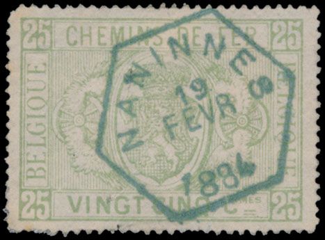 TR 3 '25c groen' met zeldzame zeshoekstempel 'Naninnes 19 Févr 1884', m/ntz.