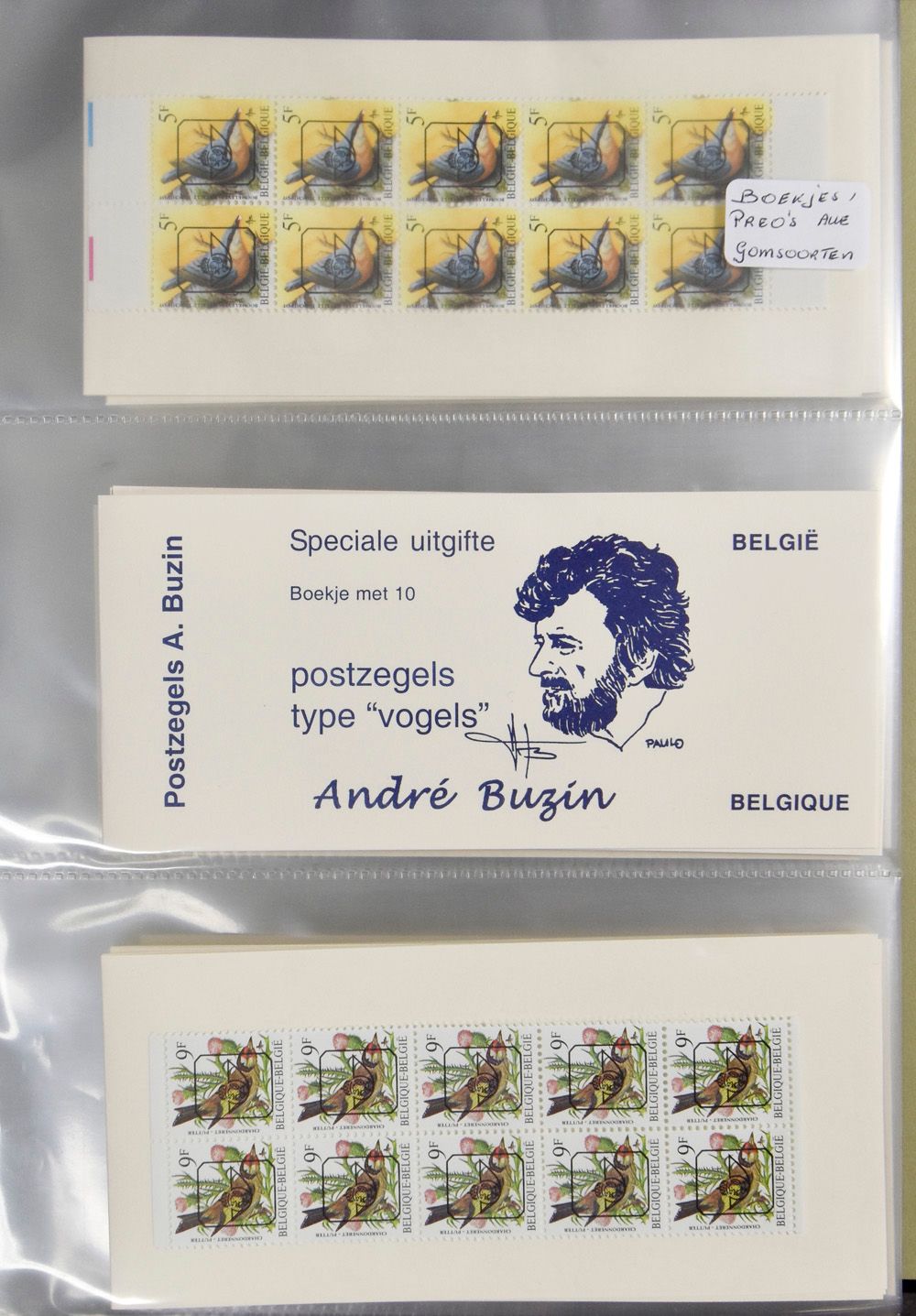 Zeer mooie verzameling met alle papiersoorten in 180 speciale BUZINBOEKJES (ook preo's), in 2 Davoalbums + samenstelling met diverse papiersoorten in ringmap, zm.