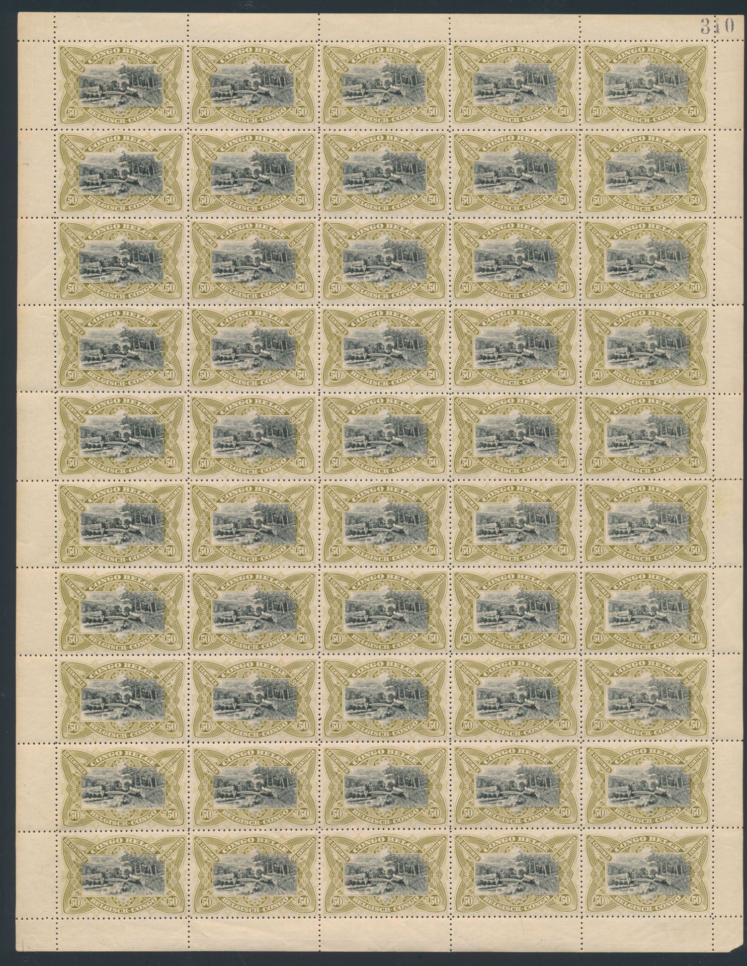 N° 54 (50x), 55 (50x), 56 (50x), 59 (50x) - Mols Bilingual 1910 issue, full sheets (OBP 850)