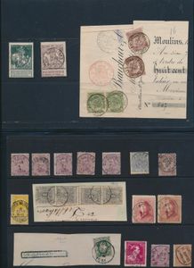 Verzamellotje afstempelingen (26 zegels) tussen N° 24 en 140, w.o. Wieze, Bande (relais), Journaux, etc., zm/m
