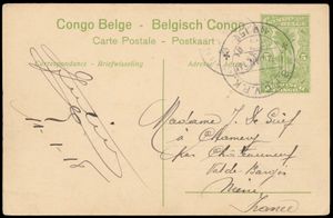 1918, Belgian Congo postal stationery Stibbe #42 view 45, sent from BPCVPK n°15 (= fieldpost office) January 12, 1918 to Châteauneuf / France where it arrived March 21, 1918, showing clean strike of the BPCVPK n° 15, vf
