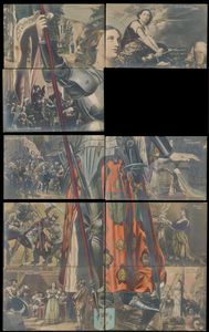 Religie- Jeanne D'Arc, puzzel (2° rechtsboven ontbreekt) (9 stuks)