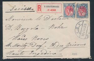 1911 Lettre recommandée de La Haye à destination de la Suisse avec affranchissement n° 65 (2x), lettre attrayante, tb