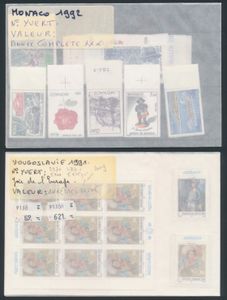 Grand stock commercial de la période moderne dans des pochettes en papier cristal, comprenant de nombreuses séries complètes, notamment Espagne, Îles Féroé, Gibraltar, Groenland, Guernesey, Irlande, Italie, Liechtenstein, Monaco, néerlandais, Allemagne, Andorre, Vatican, etc., également beaucoup en blocs de quartre, tb (valeur catalogue élevée)