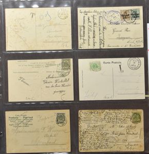 Samenstelling diverse poststukken, w.o. krijgsgevangenenpost, ZK met betere stempels, publibels, BK, oude kaart uit 1912 met op de voorpagina de ramp met Titanic, zm/m/ntz