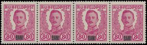 1918 Feldpost met opdruk voor Roemeense Bani, niet uitgegeven Mi. I/II, IV/X, XII/XIII,, XII 