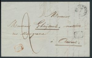 1827 Voorloper, vanuit Wustwezel, type 18 stempel, dd. 29 januari, naar Anvers, port 2 decimen, mooie 