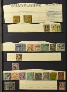 Collection with duplicates in 2 thick stockbooks, including Morocco (including Spanish territory), Guadeloupe, Guyana, Alexandria, Côte des Somalis, vf/f/to be checked