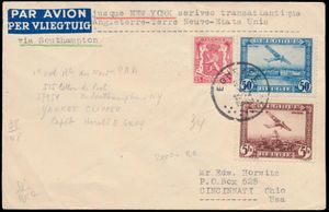 Belgien, PA 4 + 4 und Nr. 423 auf Brief von Egherer 27.VI.1939 nach Cincinnati (Ohio)/USA, über Southampton, einwandfrei