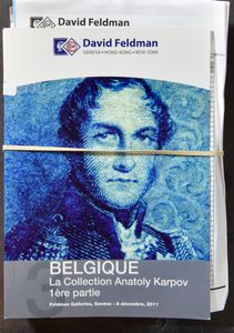 Veilingcatalogi, David Feldman, Belgique La Collection Anatoly Karpov, deel 1 t.e.m. 3 + extra prints (resultaten per veiling); 2011/2012; gedrukt; gelijmd; Engels/Frans; zachte kaft; in redelijke staat