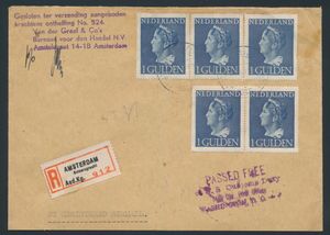 1948 Lettre R d'Amsterdam aux États-Unis affranchie avec 