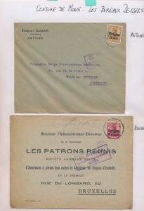 1914/1918 Verzameling van 40 brieven uit kantoren door de censuur van Mons behandeld, kleine gemeenten, briefhoofdingen, enz., zm/m