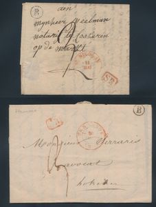 4 voorlopers, alle met postbus en rode stempel 
