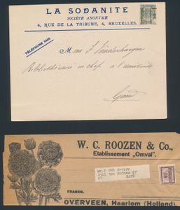 Verzameling +/-300 reclamekaarten drukwerken van begin 1900, allemaal gefrankeerd preo's met handrol- of typostempels, zm/m