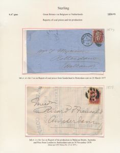 1867/1878 Interessante samenstelling van 5 poststukken naar Nederland, w.o. prijslijsten, Book Post met beschrijvingen, gefrankeerd met one Penny Red en two Pence Blue, zm