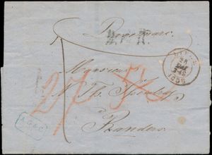 1856 Voorloper met inhoud, vanuit Luttich (Luik), dd. 28 mei 1856, naar Randers ( Denemarken ). Luik behoord tot 