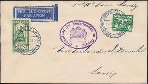 1930 Lettre, premier vol Amsterdam-Dantzig avec cachets 