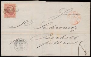 1867 Lettre commerciale (facture) de Rotterdam à Bocholt avec particulier, cachet de départ affranchie avec n° 5, tb