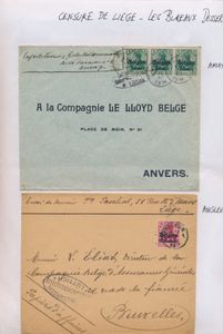 1914/1918 Verzameling van 60 brieven uit kantoren door de censuur van Liège/Luttich behandeld, kleine gemeenten, briefhoofdingen, enz., zm/m