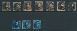 N° 1 (7x) en 2A (3x), alle met klein gebrek, enkele afstempelingen, m/ntz