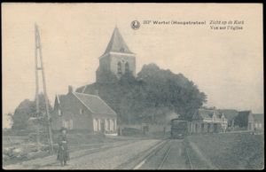 Wortel, prachtzicht op kerk met stoomtram (1 stuk)