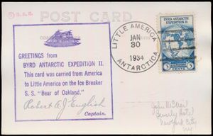 1934 Byrd Antarctic Expedition II lot van 3 authentieke foto's, elk gesigneerd in inkt door Robert A.J. English, kapitein van de ijsbreker S.S. 