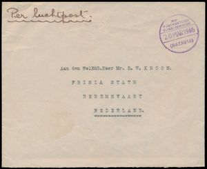 1946 Mooie brief per luchtpost van Batavia naar Dedemsvaart met paarse rondstempel 