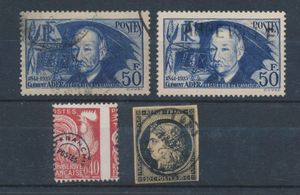 Kleine samenstelling met wat betere zegels w.o. n° 3, Ader (2x), Louvre, zm/m/ntz