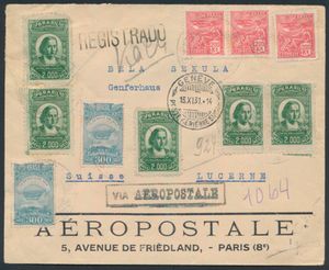 15.11.1931 luchtpostbrief naar Luzern, Zwitserland, met kleurrijke luchtpostzegels, transit- en aankomststempels op zowel de voor- als achterkant, en een omkaderd 