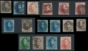 N° 1/16, zegels met o.a.  accordeonplooi, afstempelingen (P.76, P.170 en D.29), positie 101 van de N°2, voor de specialist, m