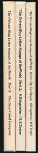 The Private Ship Letter Stamps of the World Parts 1-3; S. Ringström and H.E. Tester; self-published (parts 1 &2), Philatelic Bibliopole, United States (part 3); 1976 - 1985; gedrukt; ingebonden; Engels; 166 + 215 + 285 pag.; harde kaft; zeer mooi; het absolute naslagwerk over het fascinerende onderwerp van de postzegels van particuliere scheepvaartmaatschappijen, 3 delen in uitstekende staat, allemaal compleet met stofomslag en alle bijsluiters, nauwelijks geopend, al met al zeer schaars.