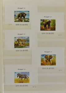 FAUNA: Verzameling in insteekboek, Golfstaten getand en ongetand, met betere zegels Ajman, Fujeira enz... zm.